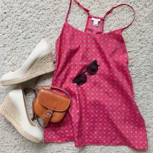 EUC J Crew Red Print Camisole top 4 S Silk look